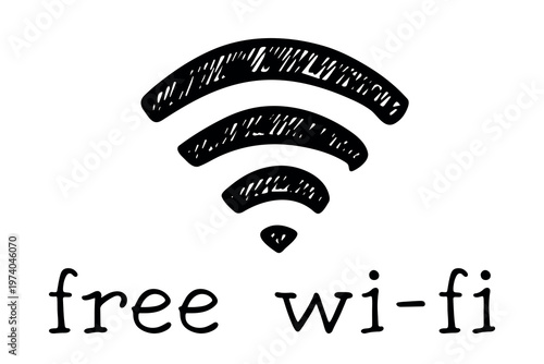 Hand drawn free wifi spot zone sign Public wi-fi area sign Wireless internet clipart in doodle style Single element for print, web, design, decor 3G, 4G, 5G, 6G, IoT