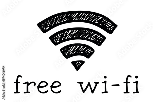Hand drawn free wifi spot zone sign Public wi-fi area sign Wireless internet clipart in doodle style Single element for print, web, design, decor 3G, 4G, 5G, 6G, IoT