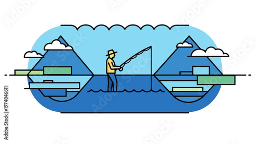 Man Fishing on Boat in Water.