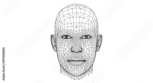 Wireframe human face representing technology and biometric identification.
