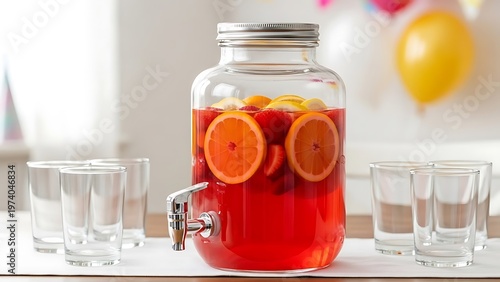 Refreshing homemade fruit punch served at party celebration in glass jar