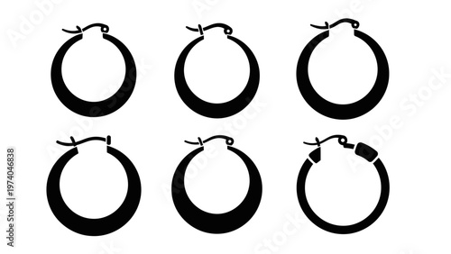 Collection of Six Black Hoop Earrings on White Background