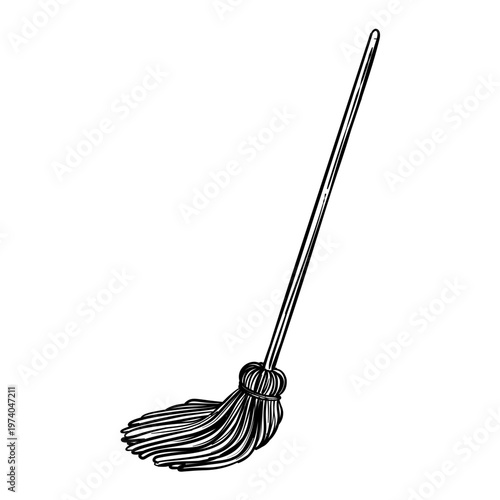 cleaning mop vector line art hand drawn illustration