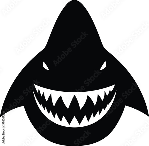 Cartoon shark head with a grinning mouth a bold black silhouette