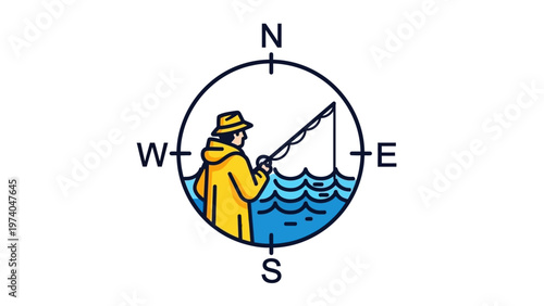 Fisherman in Yellow Raincoat Fishing.