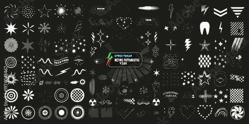 Collection of hand drawn retro futuristic street wear design elements