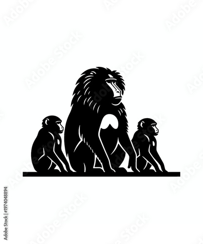 family of gorillas sitting together flat design vector illustration
