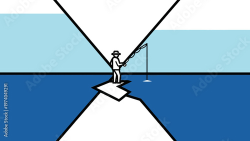 Man Fishing on Pier Illustration.
