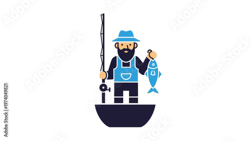 Fisherman holding rod and caught fish.