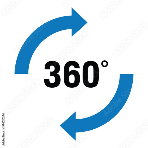 360 degree rotation icon with blue circular arrows  rotation symbol icon