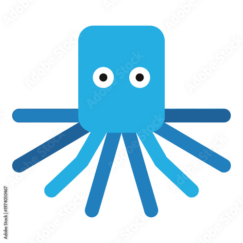 Fotografía Blue cartoon octopus with big eyes and eight arms illustration icon