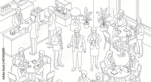 Diverse group of business professionals networking and collaborating in a modern office setting.