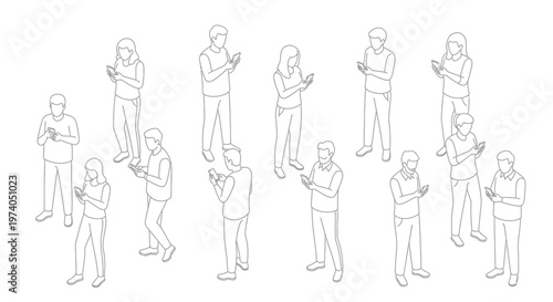 Diverse group of people engrossed in their smartphones, illustrating modern digital engagement.