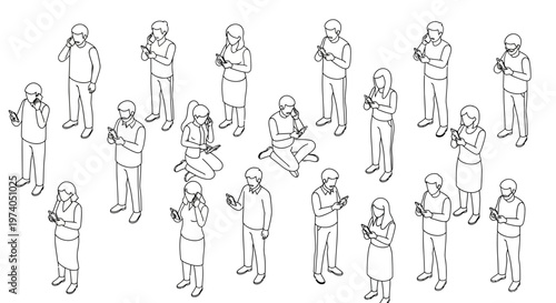 Diverse group of people engrossed in their smartphones, illustrating modern digital connectivity.