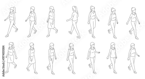 Diverse group of women walking in various poses and styles.