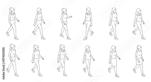 Diverse women walking in various poses, showcasing different styles and movements.