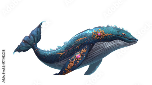 Illustration of a giant whale-like sea creature in high art style
