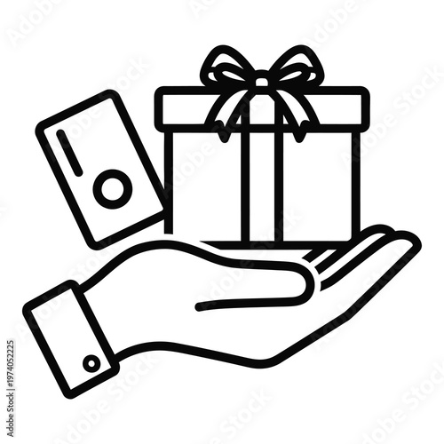 Hand holding gift box and credit card for online shopping and gifting icon