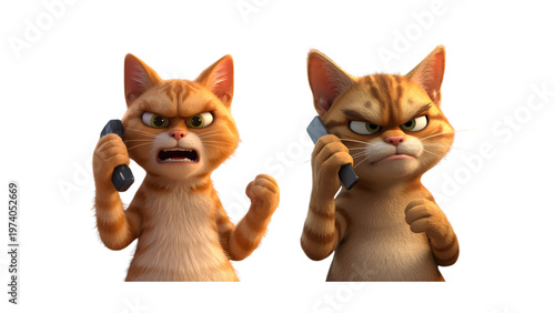 A cute animated cat that talks on a cell phone like a human.