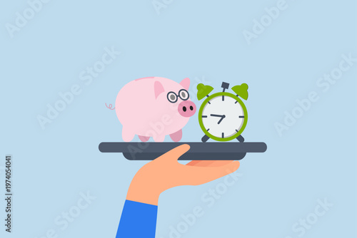 Pension fund investment for retirement, senior piggybank with alarm clock