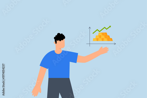 Gold investment, businessman investor with increasing gold bullion on graph and chart