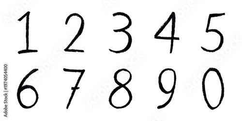 Hand drawn black numbers 1 2 3 4 5 6 7 8 9 0 Stylish brush painted numbers with pencil texture Count, math, kids education