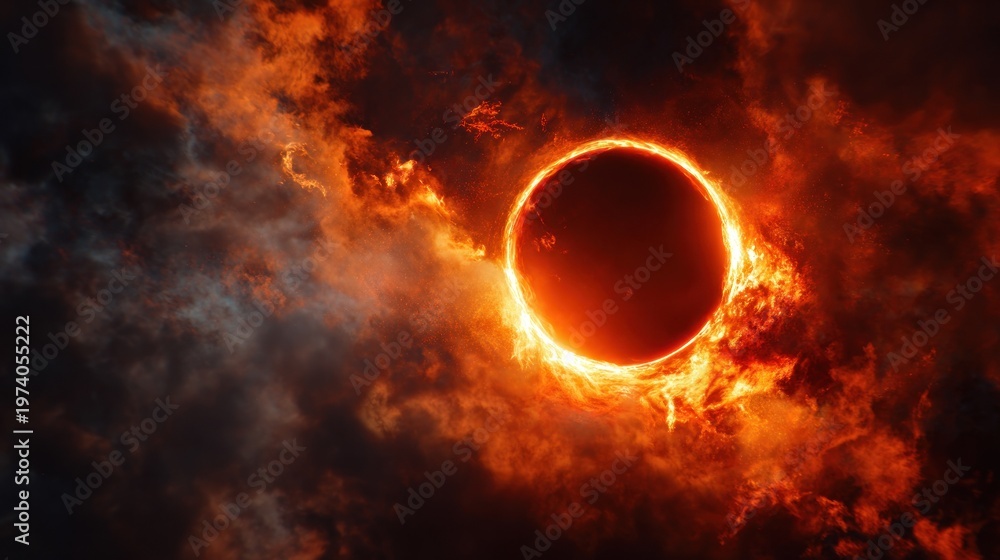 Obraz premium Solar eclipse with fiery atmosphere