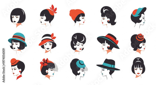 Vintage Womens Hats Collection - A Stylish Retro Fashion Set.