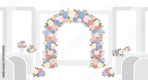 A colorful floral font letter C design featuring pink spring flowers and nature patterns as a creative alphabet symbol for love and peace