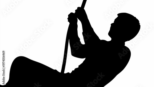 Person climbing rope black silhouette vector dynamic movement effort and determination