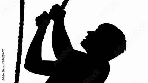 Man climbing rope silhouette black vector illustration fitness and adventure concept