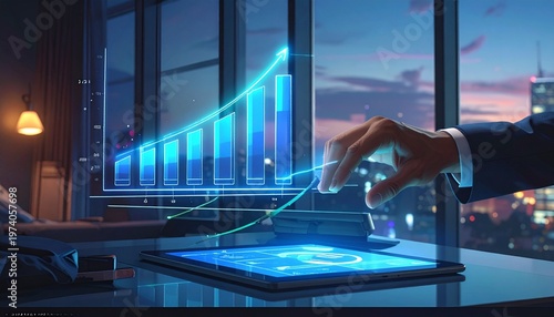 Financial Growth and Business Success with a Digital Tablet Displaying Upward Trend Chart