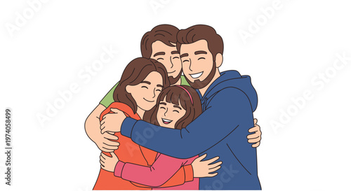 Joyful Family Embrace Demonstrating Love and Unity, a Heartwarming Illustration of Togetherness and Happiness