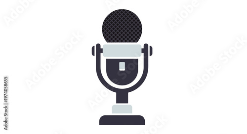 Classic retro style microphone icon representing audio recording, broadcasting, podcasting, and vocal communication symbol