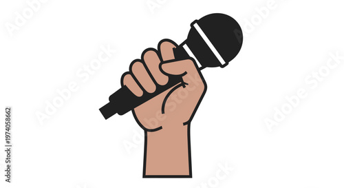 Powerful symbol of a raised fist holding a microphone, representing collective voice, advocacy, public speaking, and activism in social movements