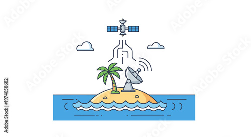 Advanced satellite communication system establishing vital internet connectivity for remote tropical islands, symbolizing global wireless network reach and digital accessibility