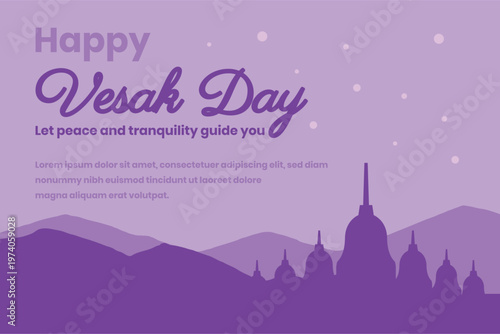 Happy Vesak Day Greeting Card with Candle and Lotus Flowers