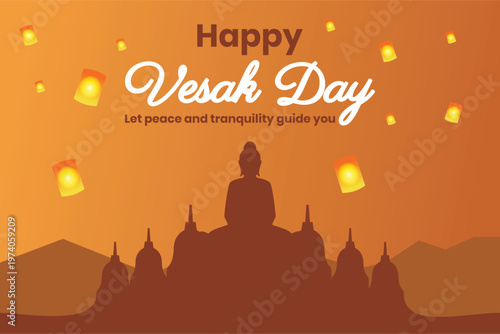 Happy Vesak Day Greeting Card with Candle and Lotus Flowers