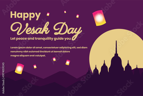 Happy Vesak Day Greeting Card with Candle and Lotus Flowers