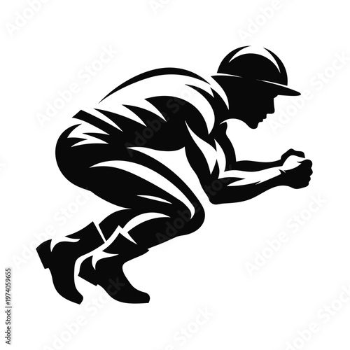 Industrial worker silhouette vector, construction laborer in hard hat and boots, black and white manual labor icon for safety and trade branding