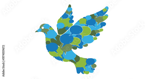 Dove made of speech bubbles symbolizing peace and communication - perfect for conveying messages of harmony and understanding