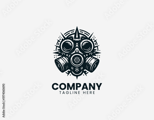 Gas mask with spike elements in clean modern black vector logo illustration style on a white background