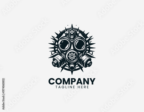 Gas mask with spike elements in clean modern black vector logo illustration style on a white background