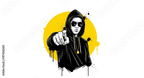 Intense Man in Hoodie Points Finger with Confidence and Style.