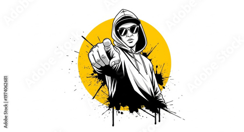 Stylized Illustration of a Man Pointing with Confidence and Wearing Sunglasses.