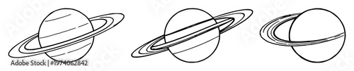 Saturn planet set with swirling rings, bold color bands and a detailed moon system featuring planetary, celestial, space, vector illustration with astronomy and galaxy