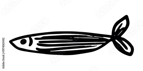 Hand drawn happy funny cute fish Adorable friendly kawaii tropical fish Underwater world sea life ocean Fishing seafood For design, kids print, kids books, nursery decor, coloring pages, logo