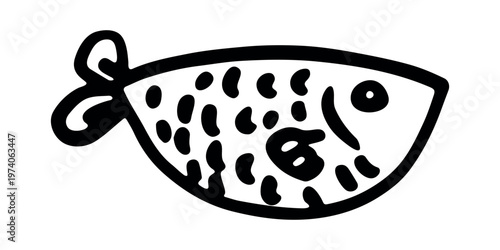 Hand drawn happy funny cute fish Adorable friendly kawaii tropical fish Underwater world sea life ocean Fishing seafood For design, kids print, kids books, nursery decor, coloring pages, logo