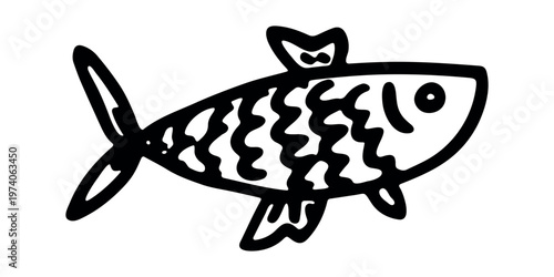 Hand drawn happy funny cute fish Adorable friendly kawaii tropical fish Underwater world sea life ocean Fishing seafood For design, kids print, kids books, nursery decor, coloring pages, logo