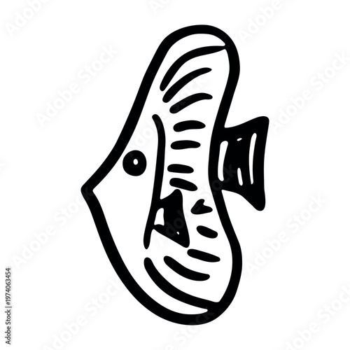 Hand drawn happy funny cute fish Adorable friendly kawaii tropical fish Underwater world sea life ocean Fishing seafood For design, kids print, kids books, nursery decor, coloring pages, logo